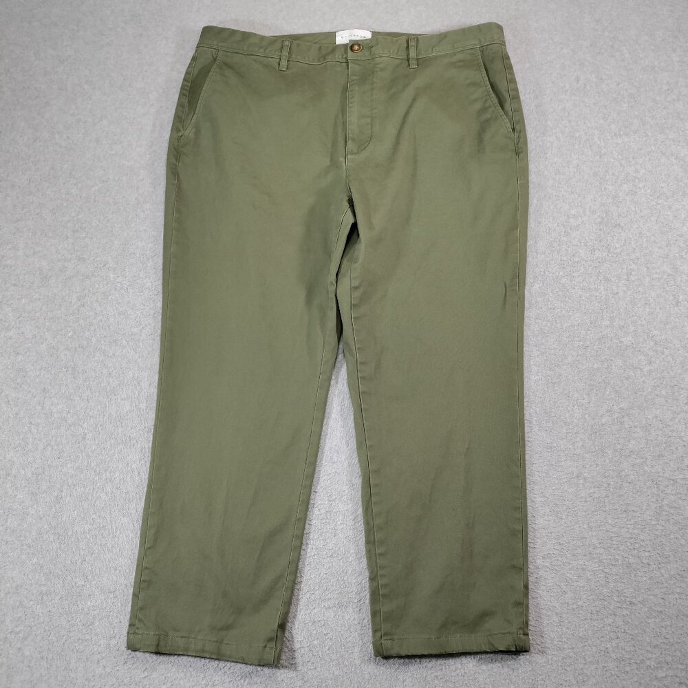 Mott & Bow Pants Mens 38x30tag (38x25) Green Twill Chino Short Stretch Cotton